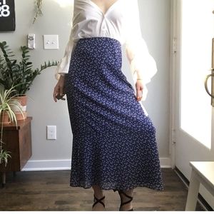 Cornflower Blue Maxi Crepe Skirt with Tiny White Floral Print.